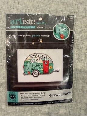 artis mini Cross-Stitch Kit - Teal Camper with Red Door